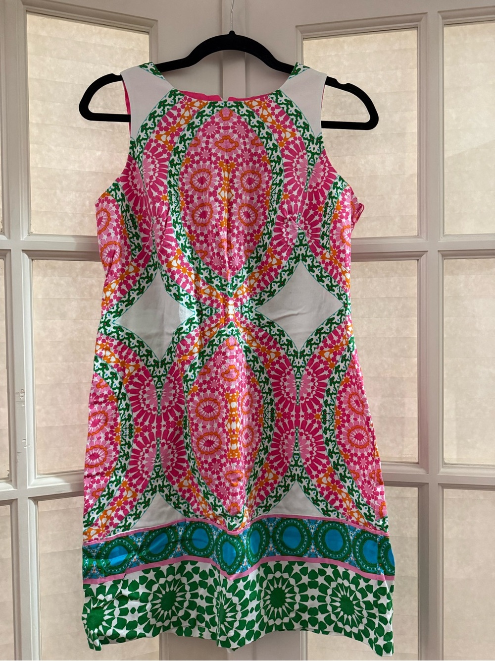 London Times Pink, Green & Teal Geometric Sleeveless Shift Dress